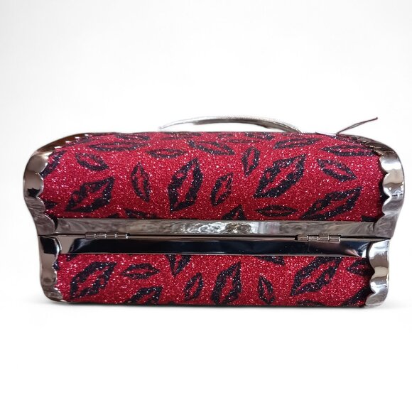 Black Crystal  Lips Two Way  Evening Mini Hand Bag Crossbody - Picture 5 of 12